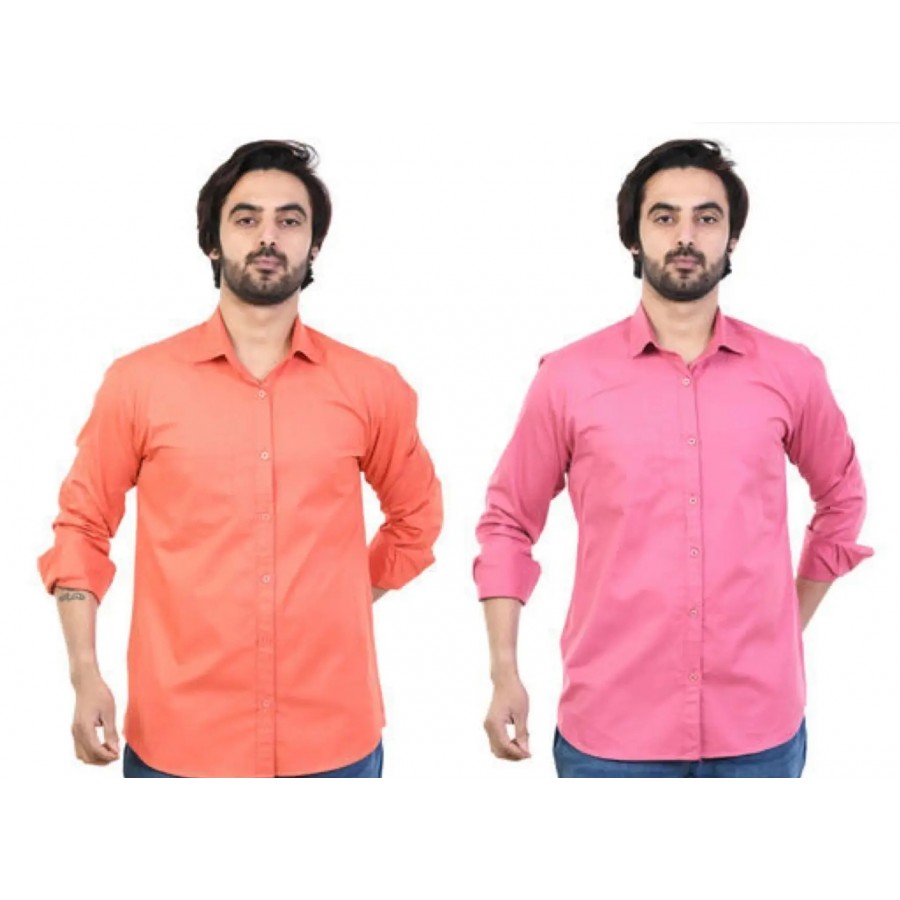 Stylish Men Cotton Regular Fit Casual Shirt Pack of 2