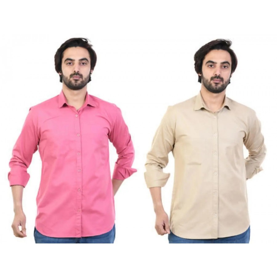 Stylish Men Cotton Regular Fit Casual Shirt Pack of 2