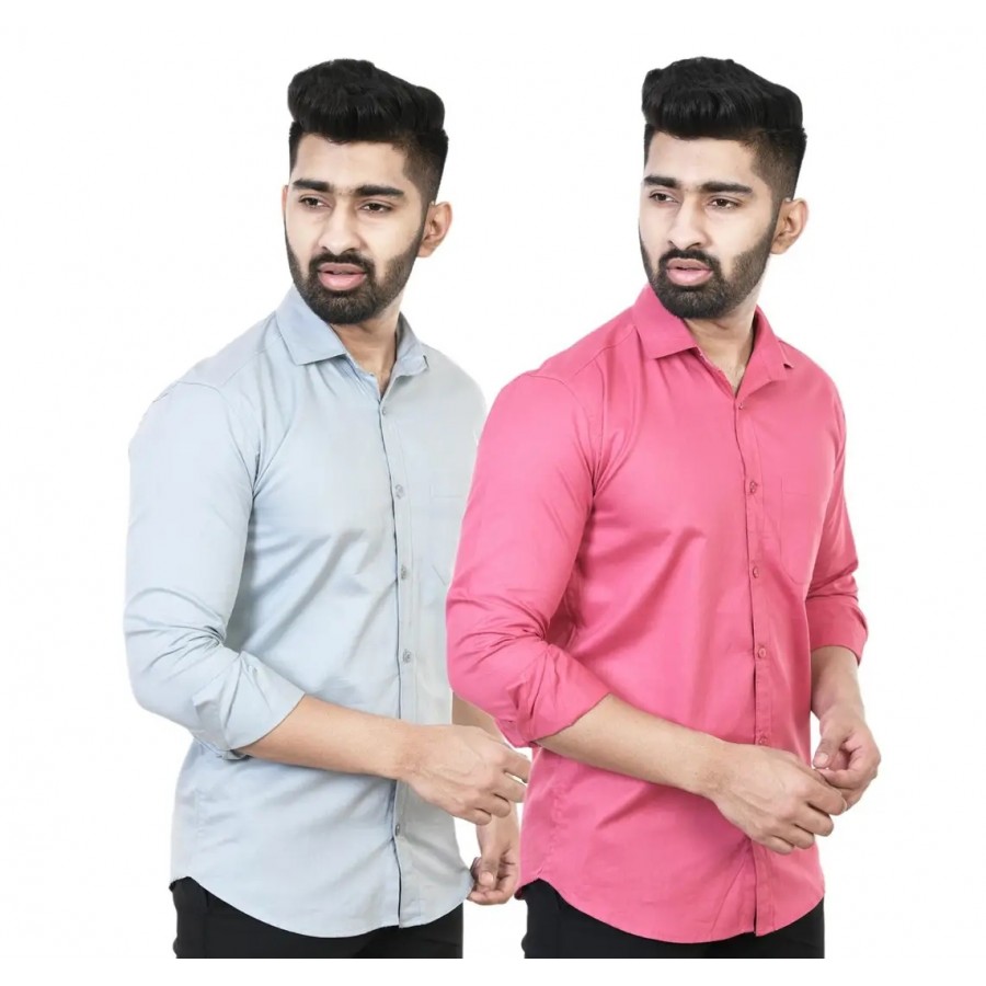 Stylish Men Cotton Regular Fit Casual Shirt Pack of 2