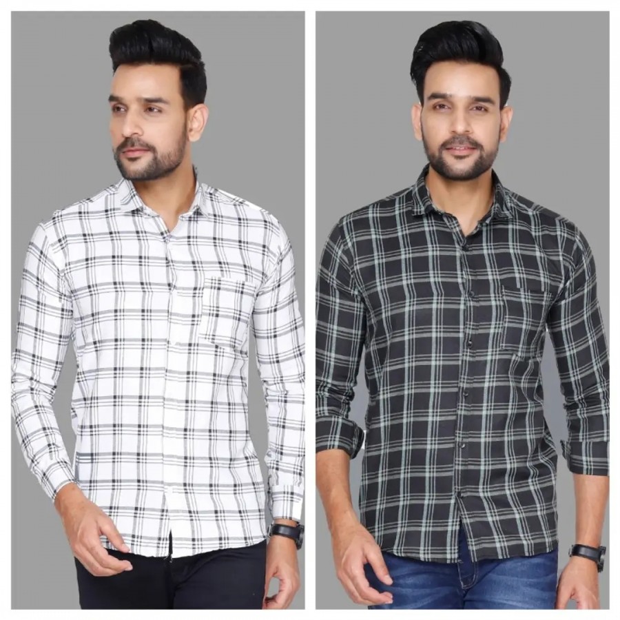 Stylish Multicoloured Checked Long Sleeves Shirt For Men Pack Of 2