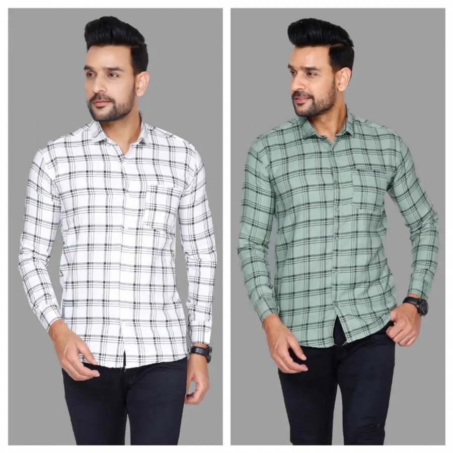 Stylish Multicoloured Checked Long Sleeves Shirt For Men Pack Of 2