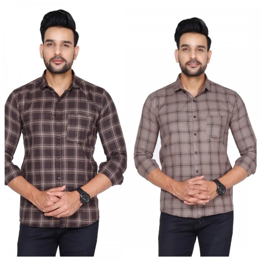 Stylish Multicoloured Checked Long Sleeves Shirt For Men Pack Of 2