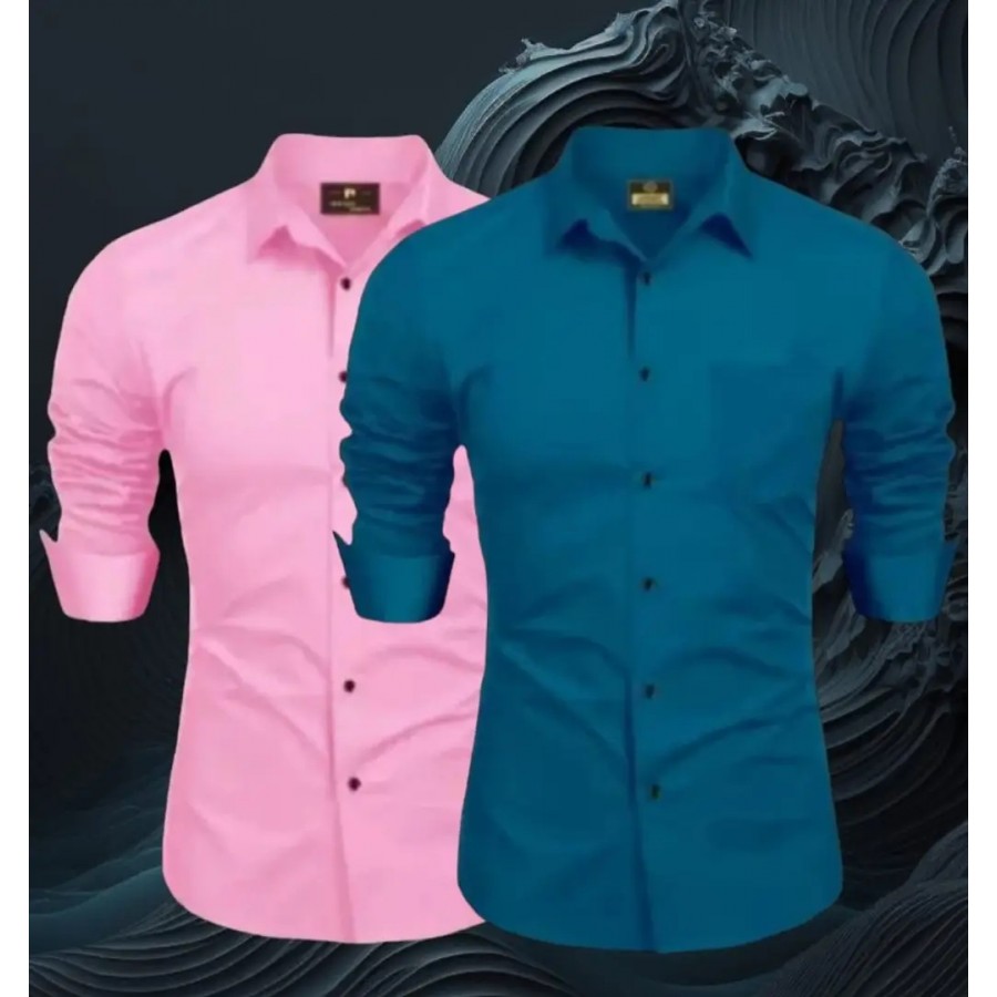 Stylish Multicoloured Cotton Solid Casual Shirts For Men Pack of 2