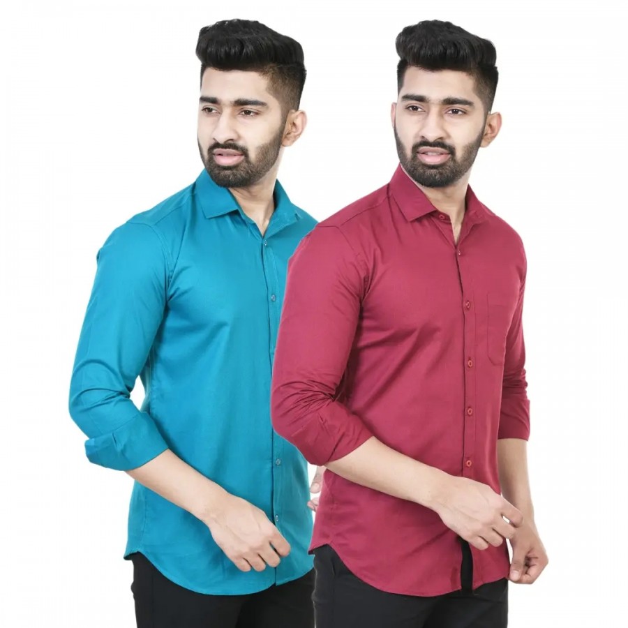 Stylish Multicoloured Solid Long Sleeves Shirt For Men Pack Of 2