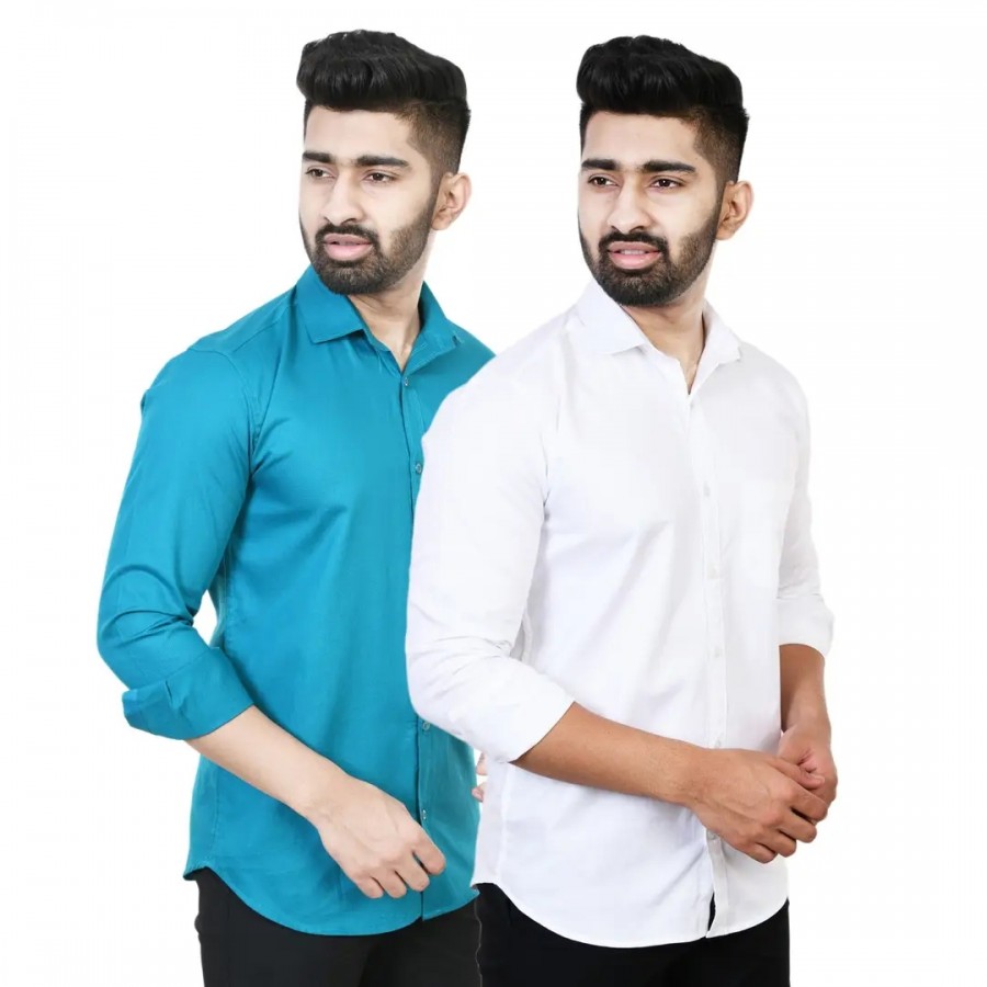 Stylish Multicoloured Solid Long Sleeves Shirt For Men Pack Of 2