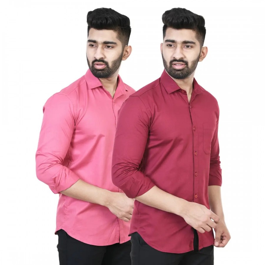 Stylish Multicoloured Solid Long Sleeves Shirt For Men Pack Of 2