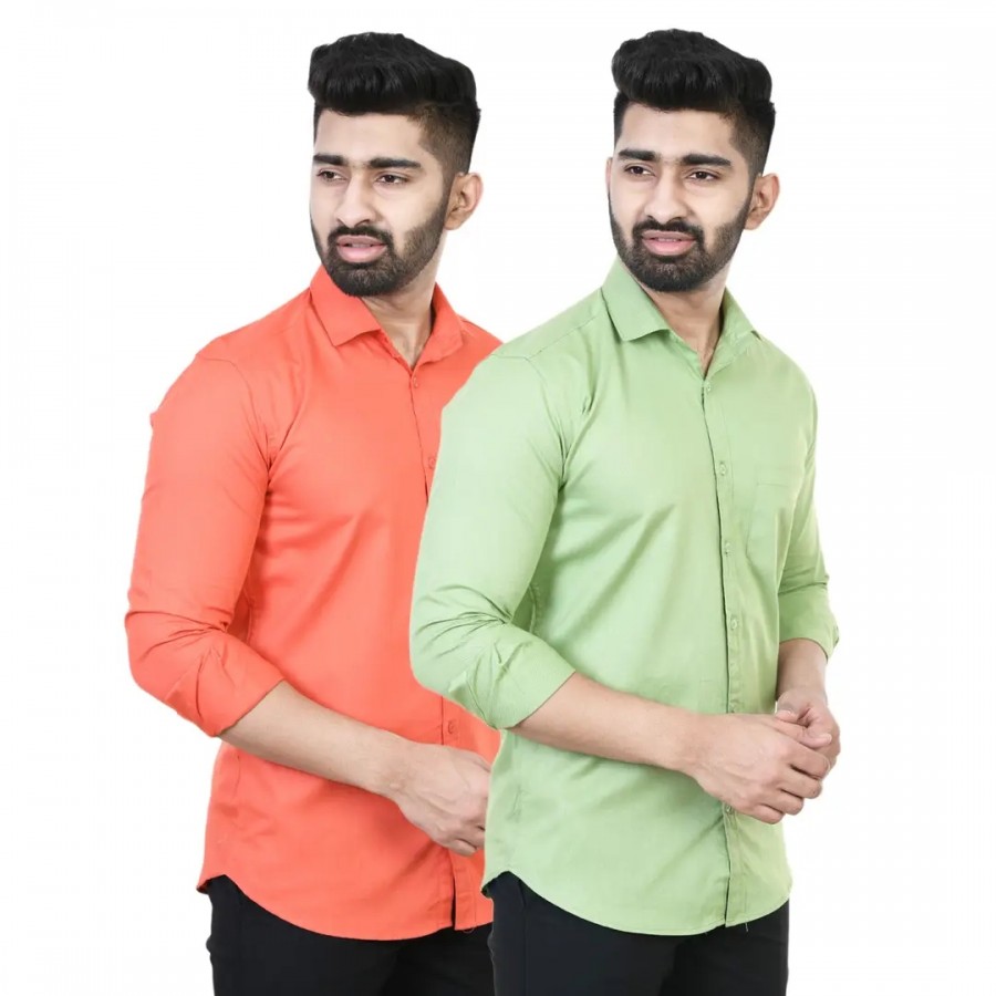 Stylish Multicoloured Solid Long Sleeves Shirt For Men Pack Of 2