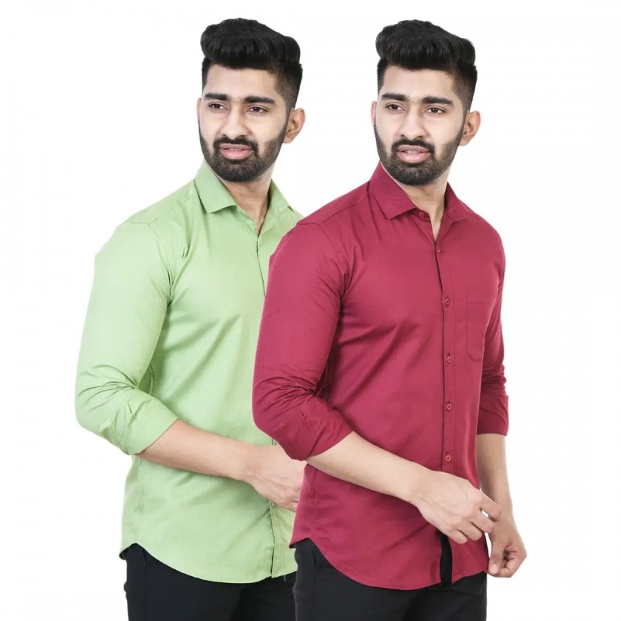 Stylish Multicoloured Solid Long Sleeves Shirt For Men Pack Of 2