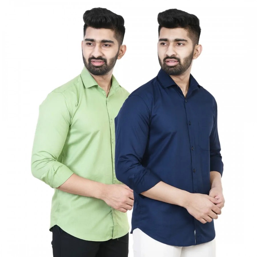 Stylish Multicoloured Solid Long Sleeves Shirt For Men Pack Of 2