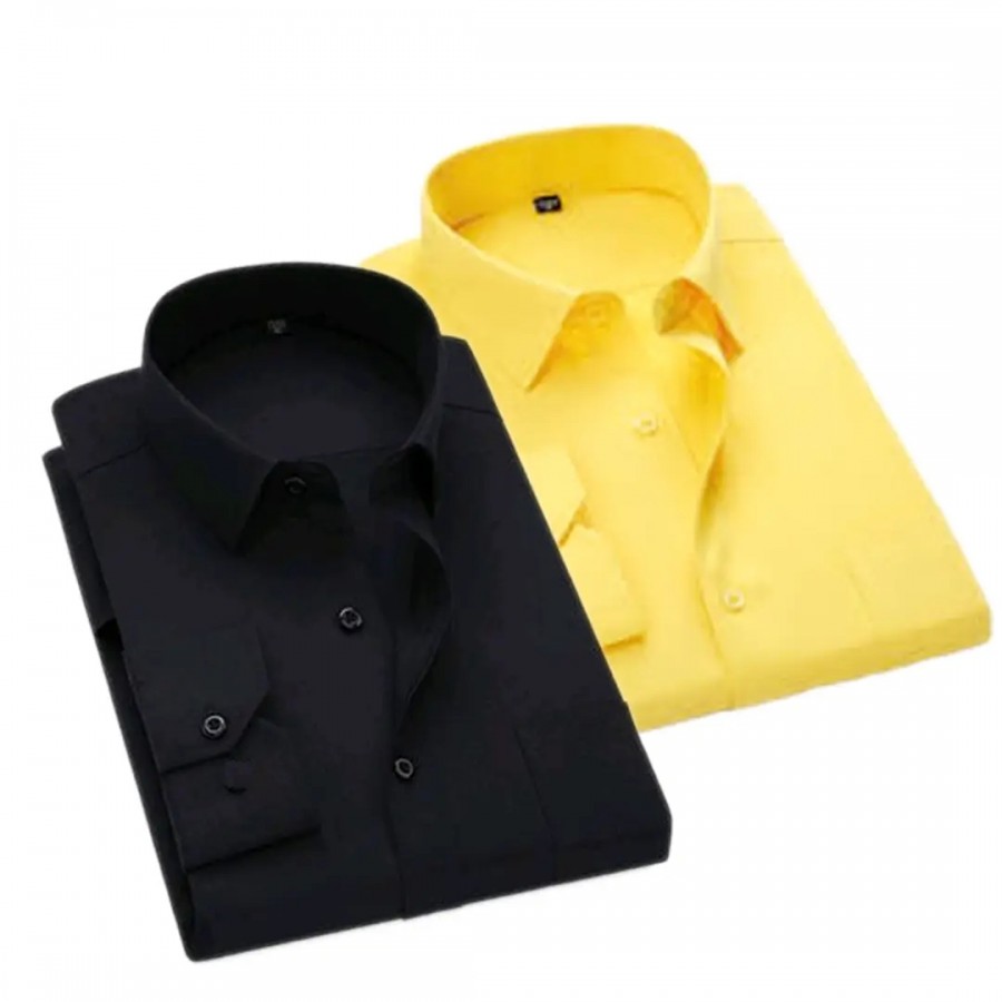 Stylish Multicoloured Solid Long Sleeves Shirt For Men Pack Of 2