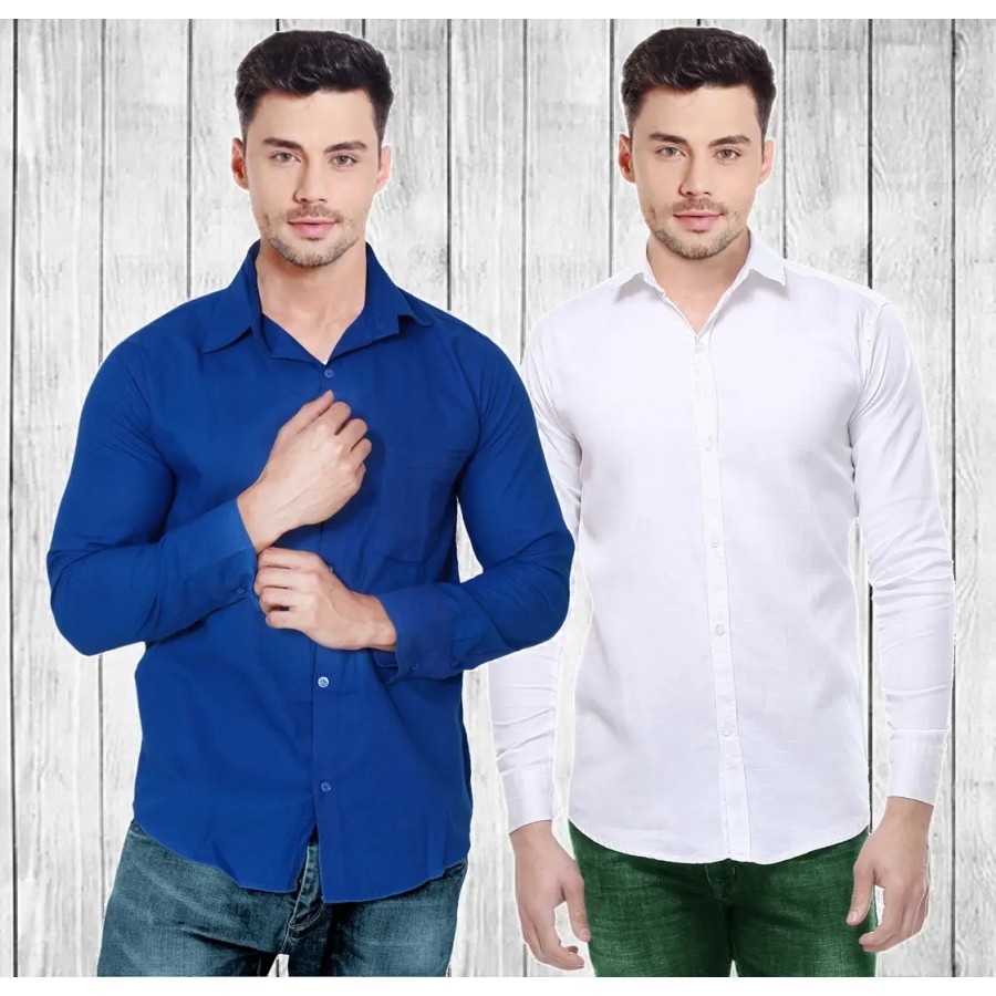 Stylish Multicoloured Solid Long Sleeves Shirt For Men Pack Of 2