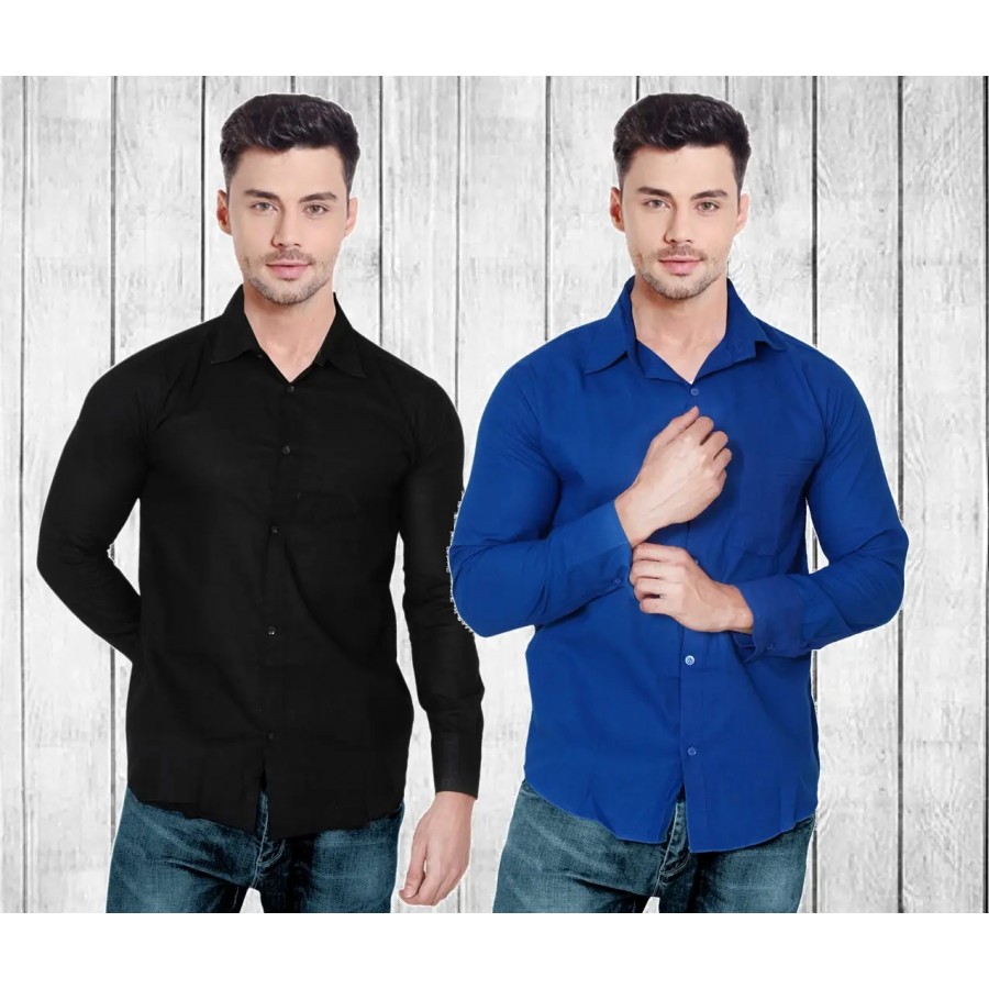 Stylish Multicoloured Solid Long Sleeves Shirt For Men Pack Of 2