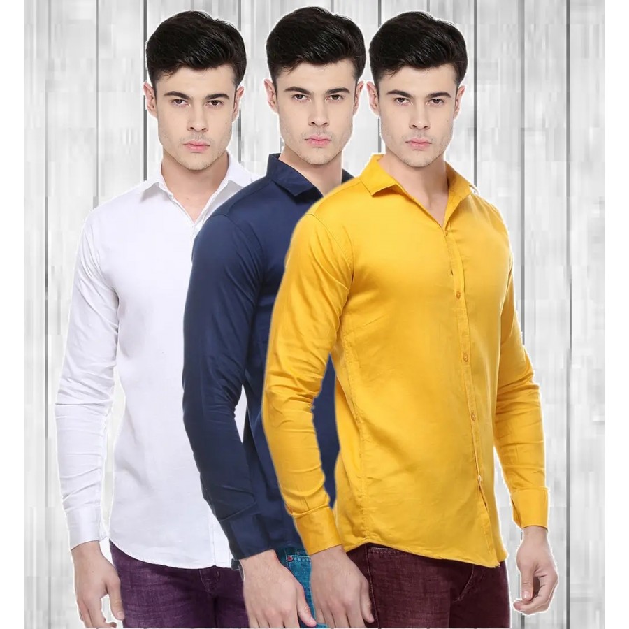 Stylish Multicoloured Solid Long Sleeves Shirt For Men Pack Of 3