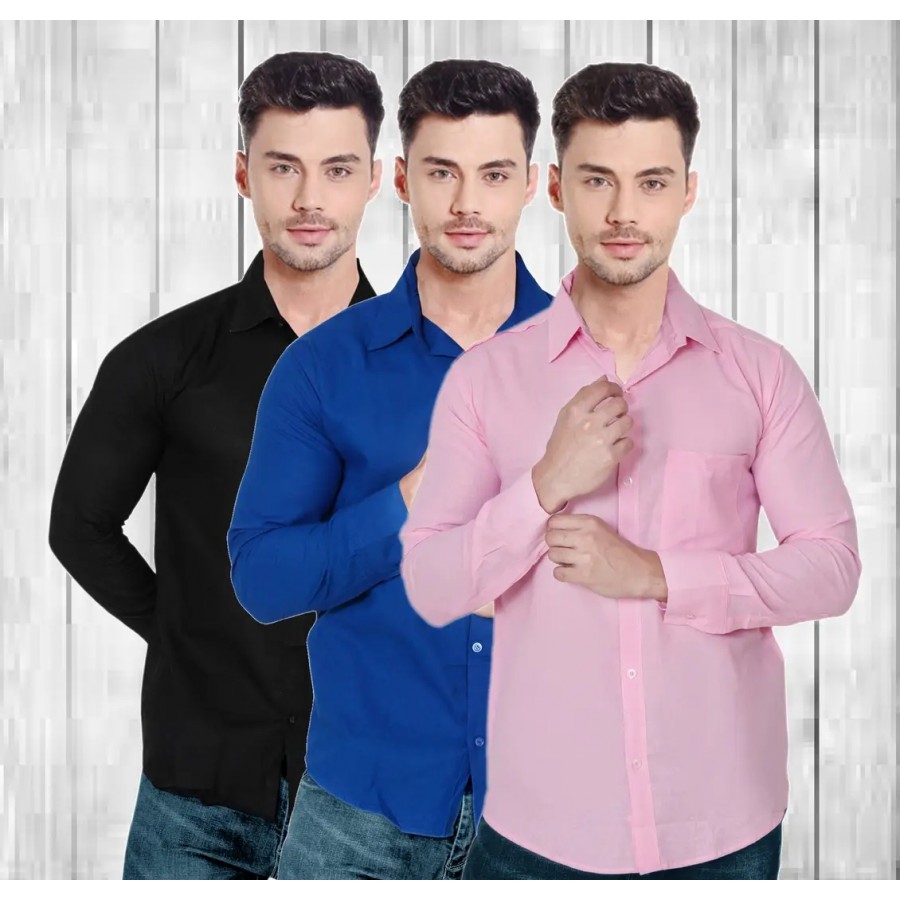 Stylish Multicoloured Solid Long Sleeves Shirt For Men Pack Of 3