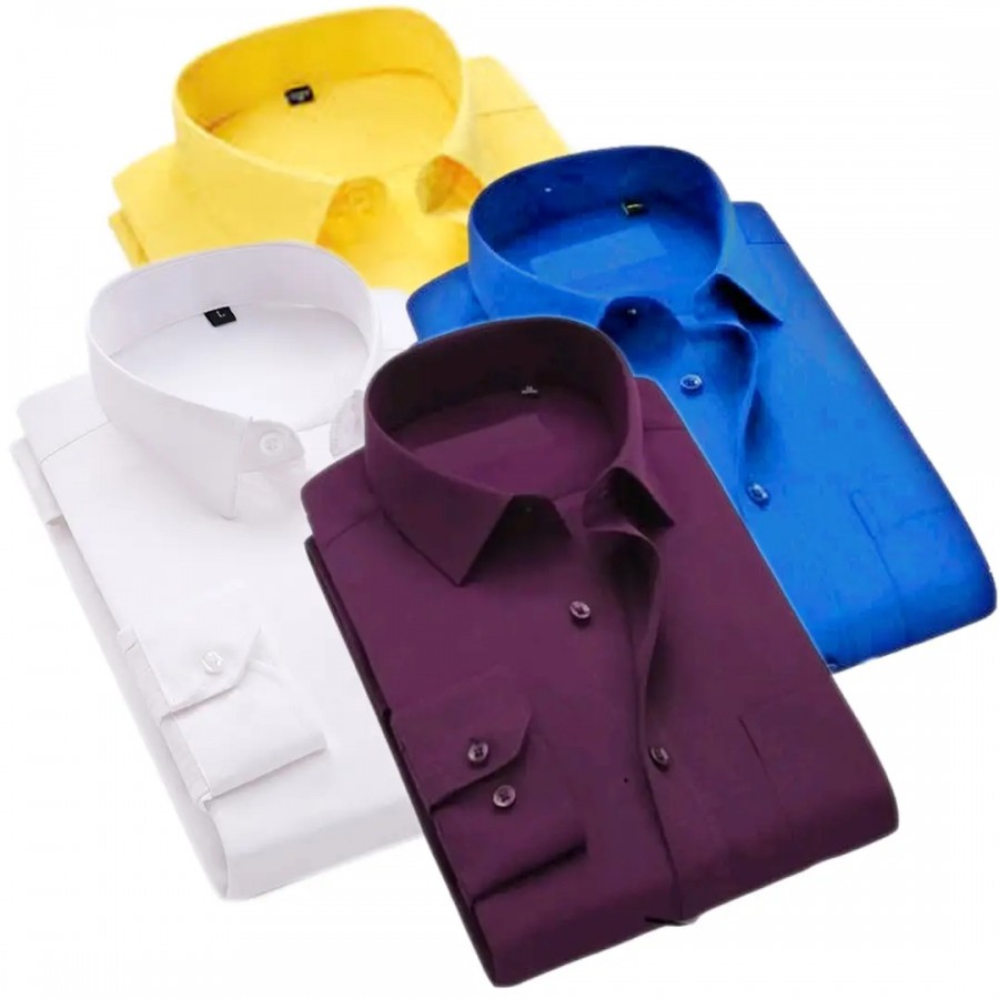 Stylish Multicoloured Solid Long Sleeves Shirt For Men Pack Of 4