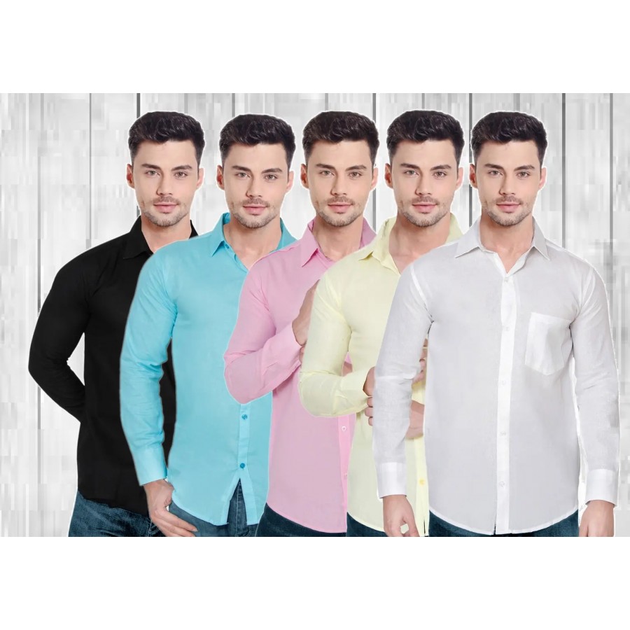 Stylish Multicoloured Solid Long Sleeves Shirt For Men Pack Of 5