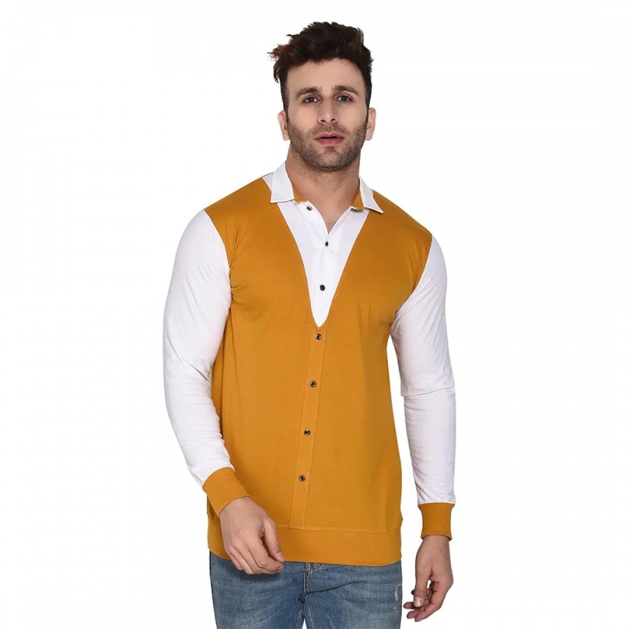 Stylish Mustard Cotton Blend Long Sleeves Regular Fit Casual Shirt For Men