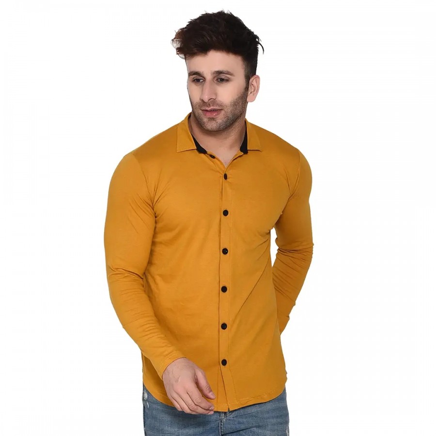 Stylish Mustard Cotton Blend Long Sleeves Regular Fit Casual Shirt For Men