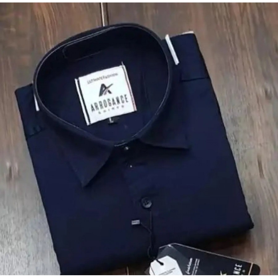 Stylish Navy Blue Cotton Blend Solid Casual Shirt For Men