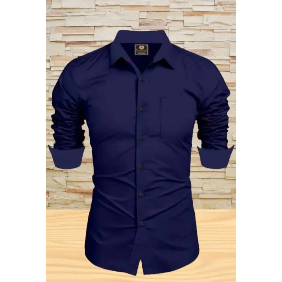 Stylish Navy Blue Cotton Solid Casual Shirt For Men