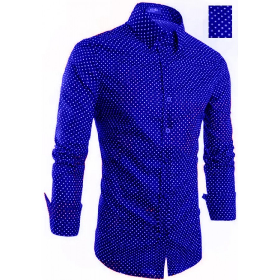 Stylish Navy Blue Printed Long Sleeves Shirt For Men