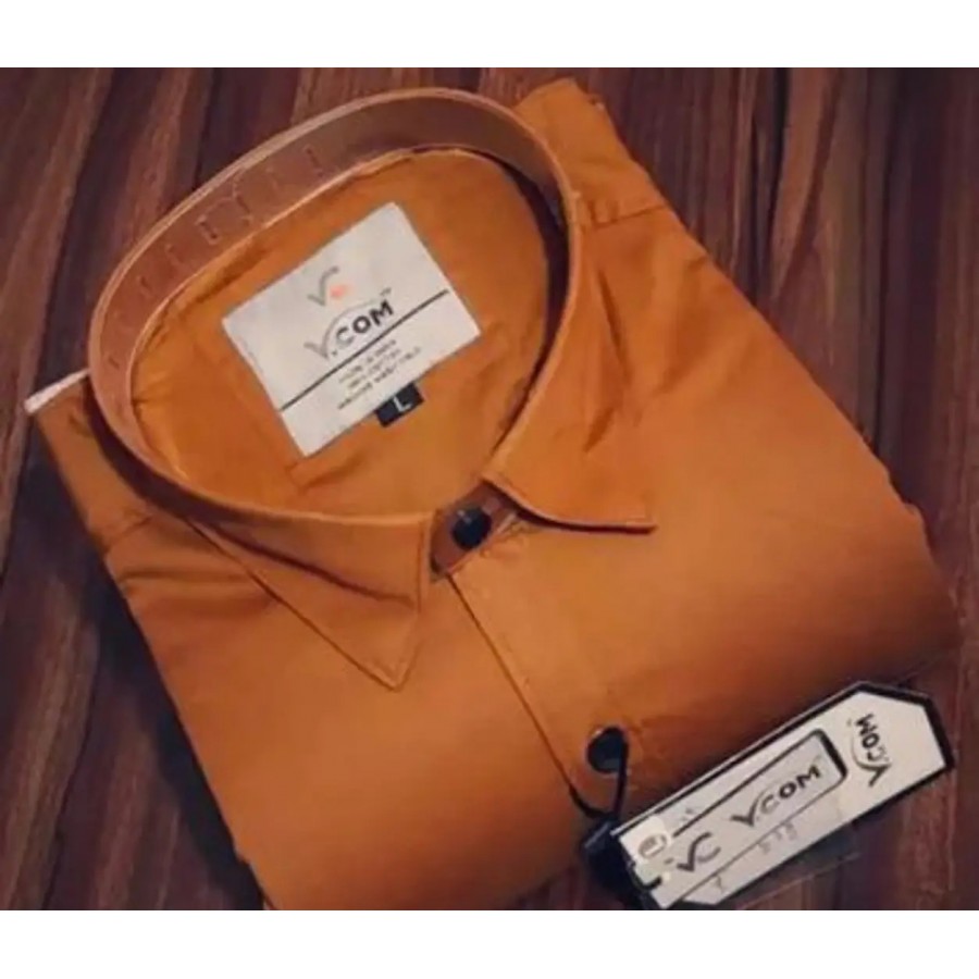 Stylish Orange Cotton Blend Solid Casual Shirt For Men