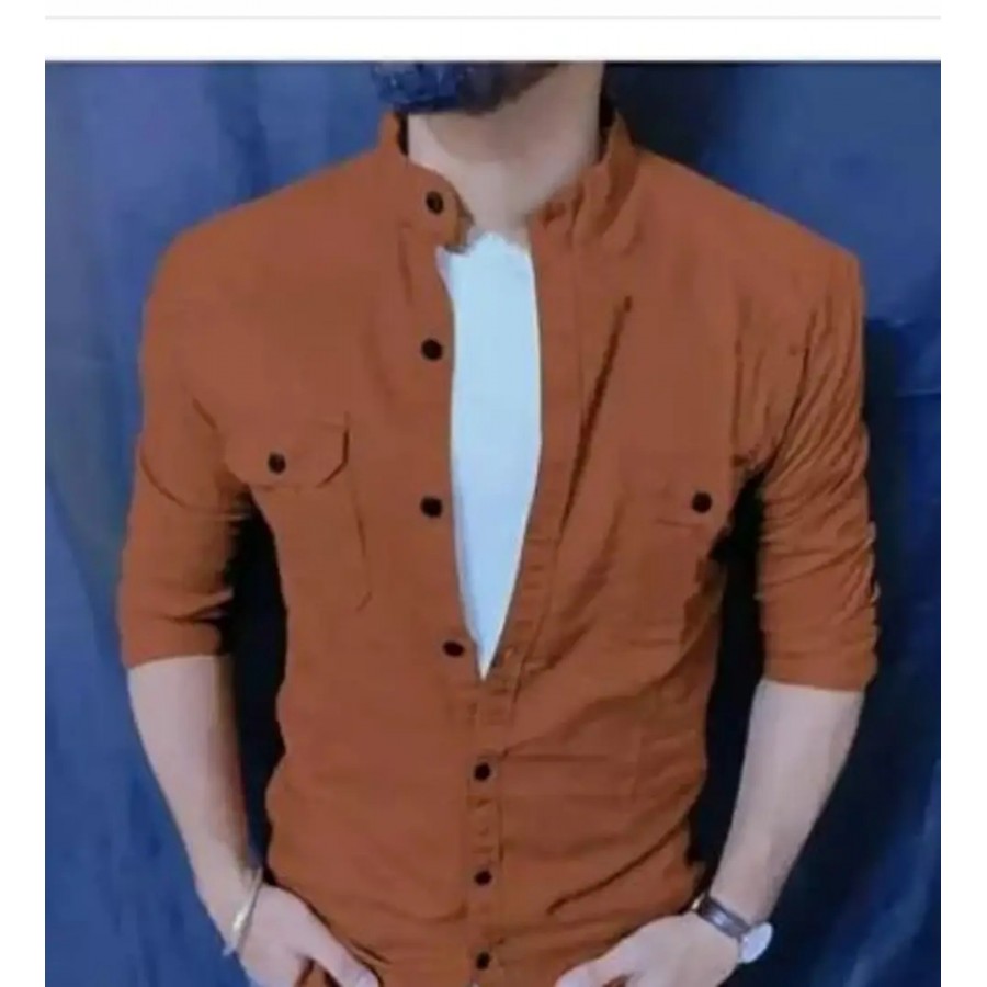 Stylish Orange Cotton Blend Solid Casual Shirt For Men