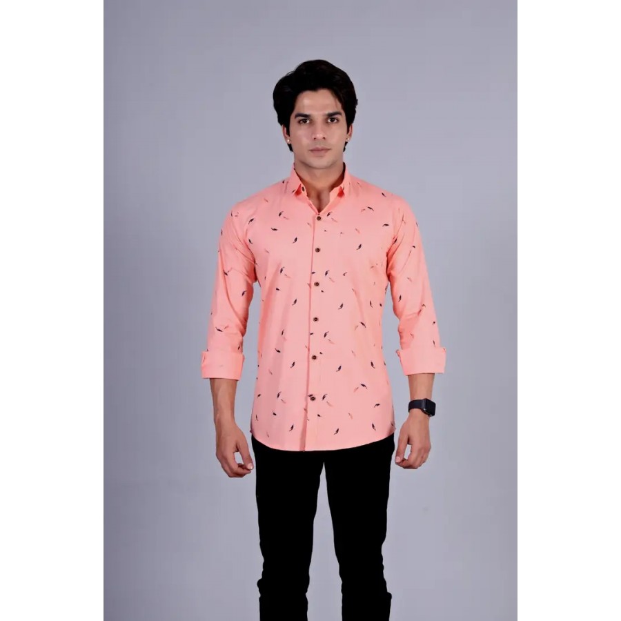 Stylish Peach Cotton Printed Casual Shirts For Men