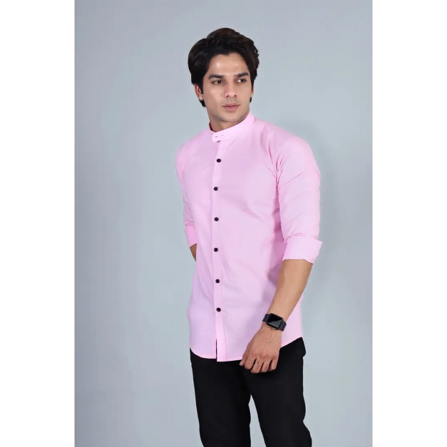 Stylish Pink Cotton Solid Casual Shirts For Men