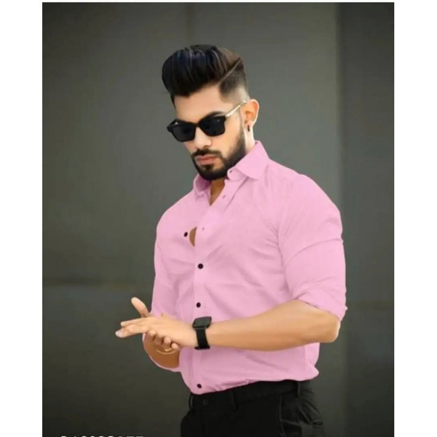 Stylish Pink Solid Long Sleeves Shirt For Men