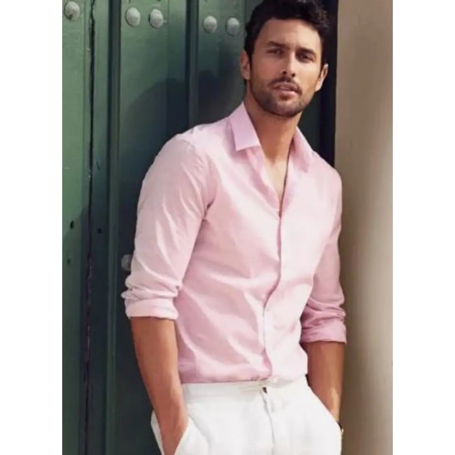 Stylish Pink Solid Long Sleeves Shirt For Men