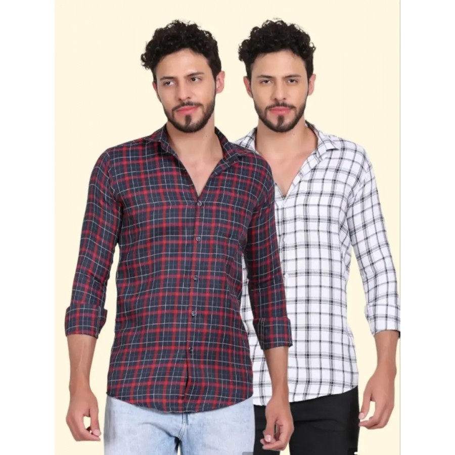 Stylish Polycotton Checked Long Sleeves Casual Shirt for Men | Pack of 2 |