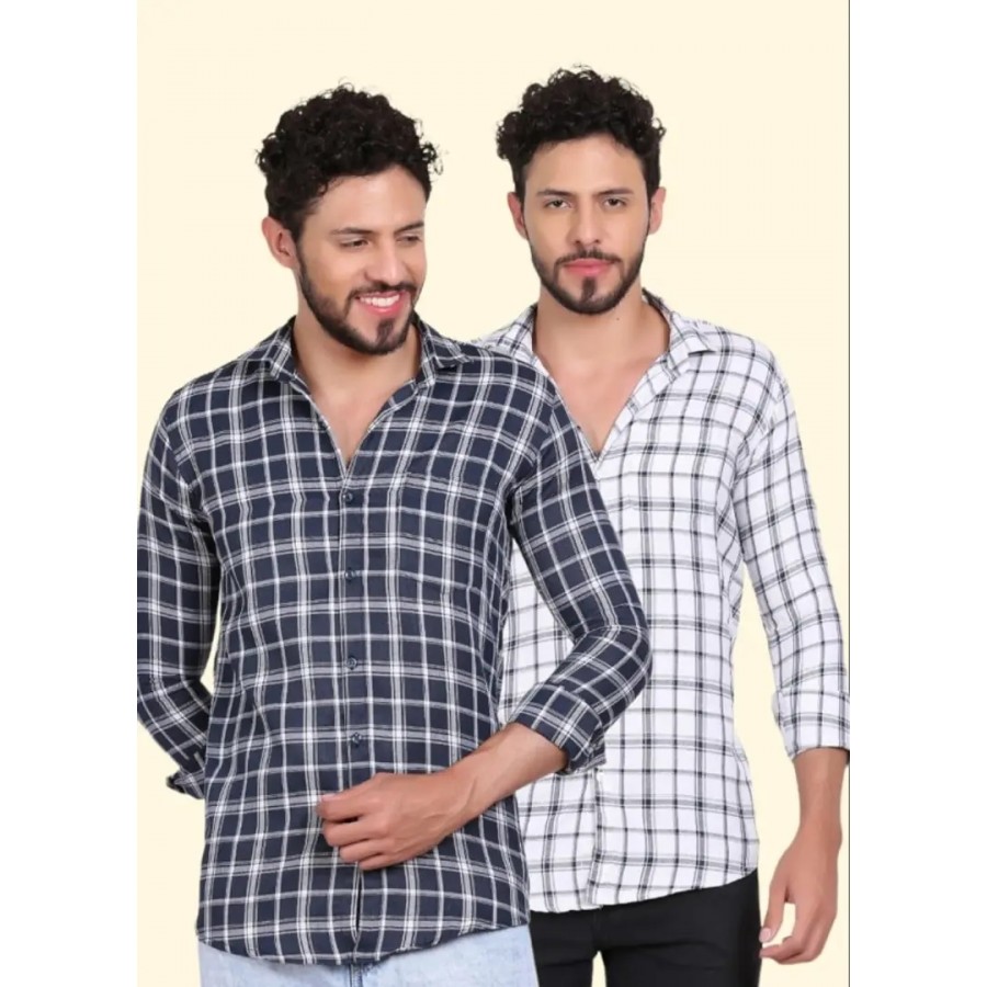 Stylish Polycotton Checked Long Sleeves Casual Shirt for Men | Pack of 2 |