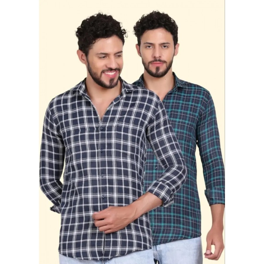 Stylish Polycotton Checked Long Sleeves Casual Shirt for Men | Pack of 2 |