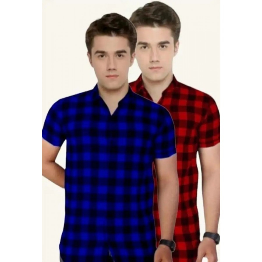 Stylish Premium Cotton Printed Mens Shirt / Designer checks SHIRT / Mens Cotton CHECKS Half Sleeve Shirts. Pack of 2