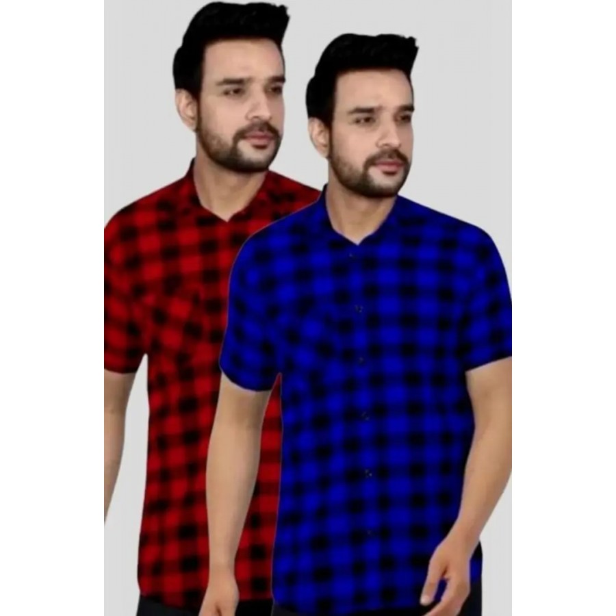 Stylish Premium Cotton Printed Mens Shirt / Designer checks SHIRT / Mens Cotton CHECKS Half Sleeve Shirts. Pack of 2