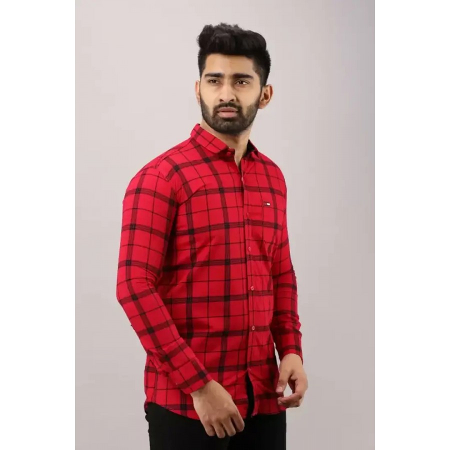 Stylish Red Checked Long Sleeves Shirt For Men