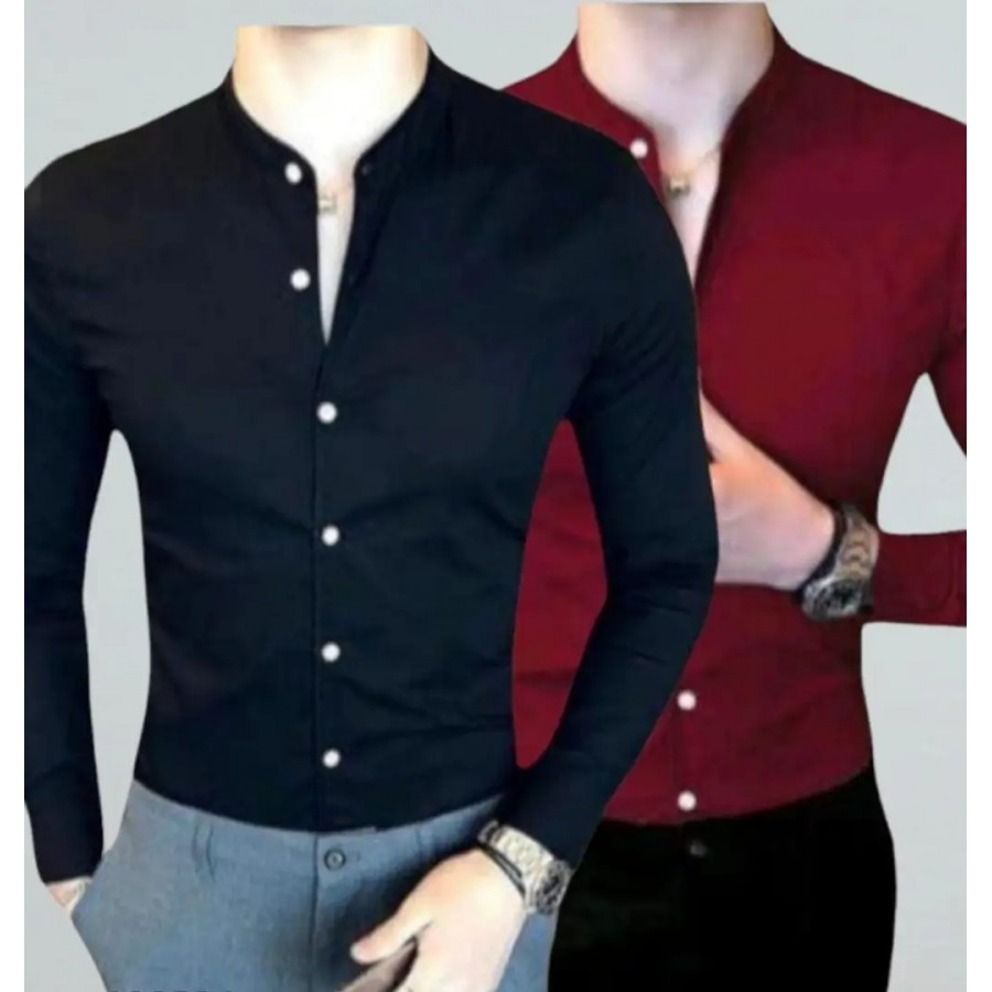 Stylish Solid Regular Fit Polycotton Long Sleeves Casual Shirt for Men Pack of 2