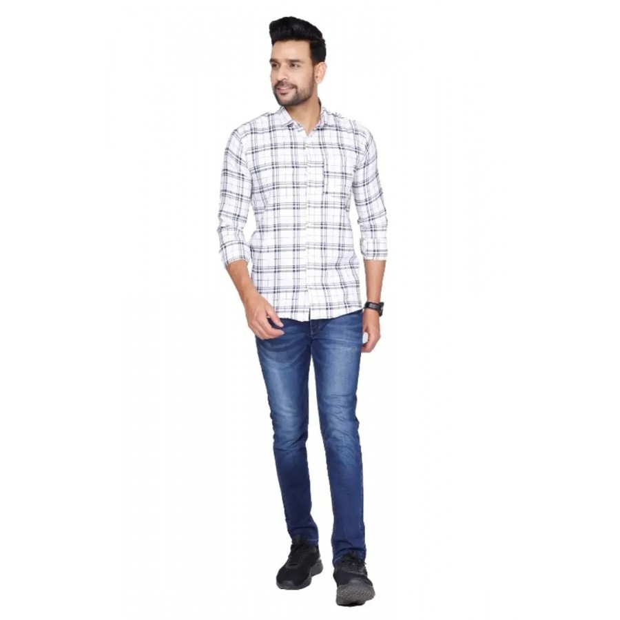 Stylish White Checked Long Sleeves Shirt For Men