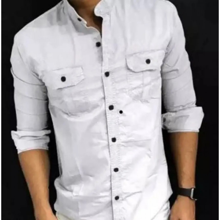 Stylish White Cotton Blend Solid Casual Shirt For Men