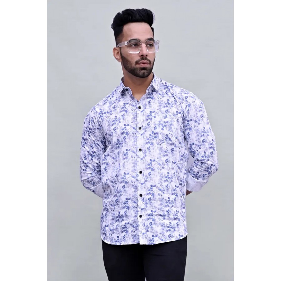 Stylish White Cotton Printed Casual Shirts For Men