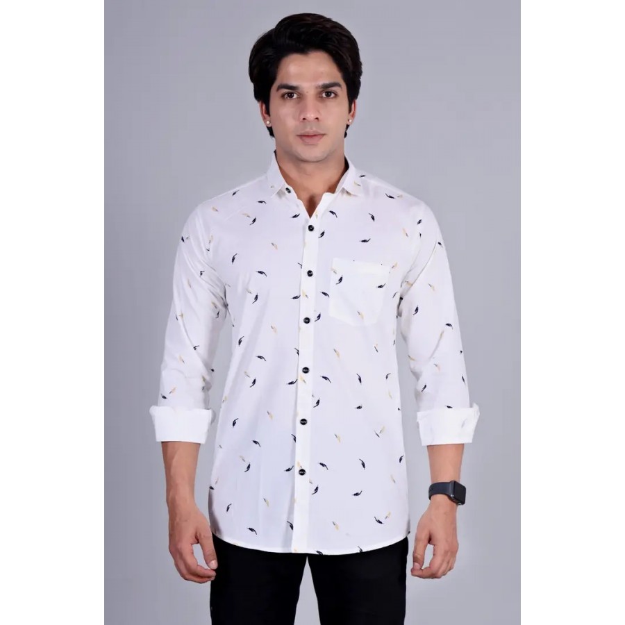 Stylish White Cotton Printed Casual Shirts For Men