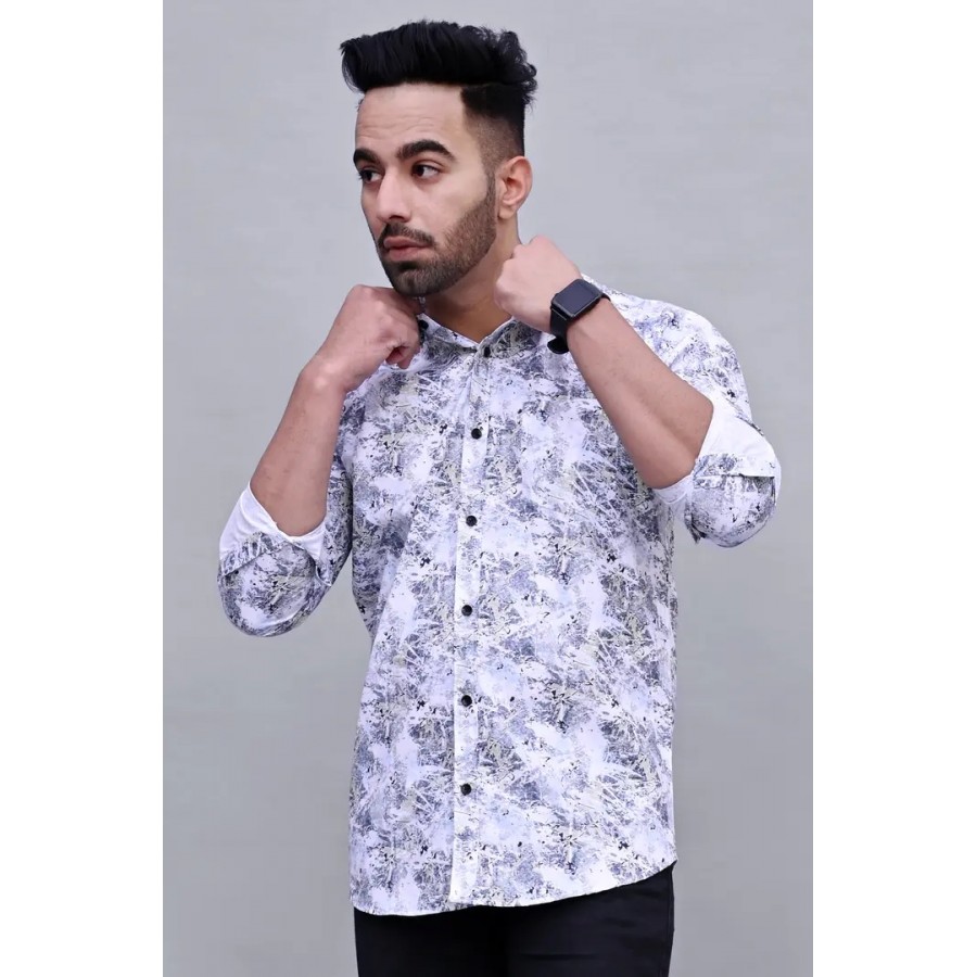 Stylish White Cotton Printed Casual Shirts For Men