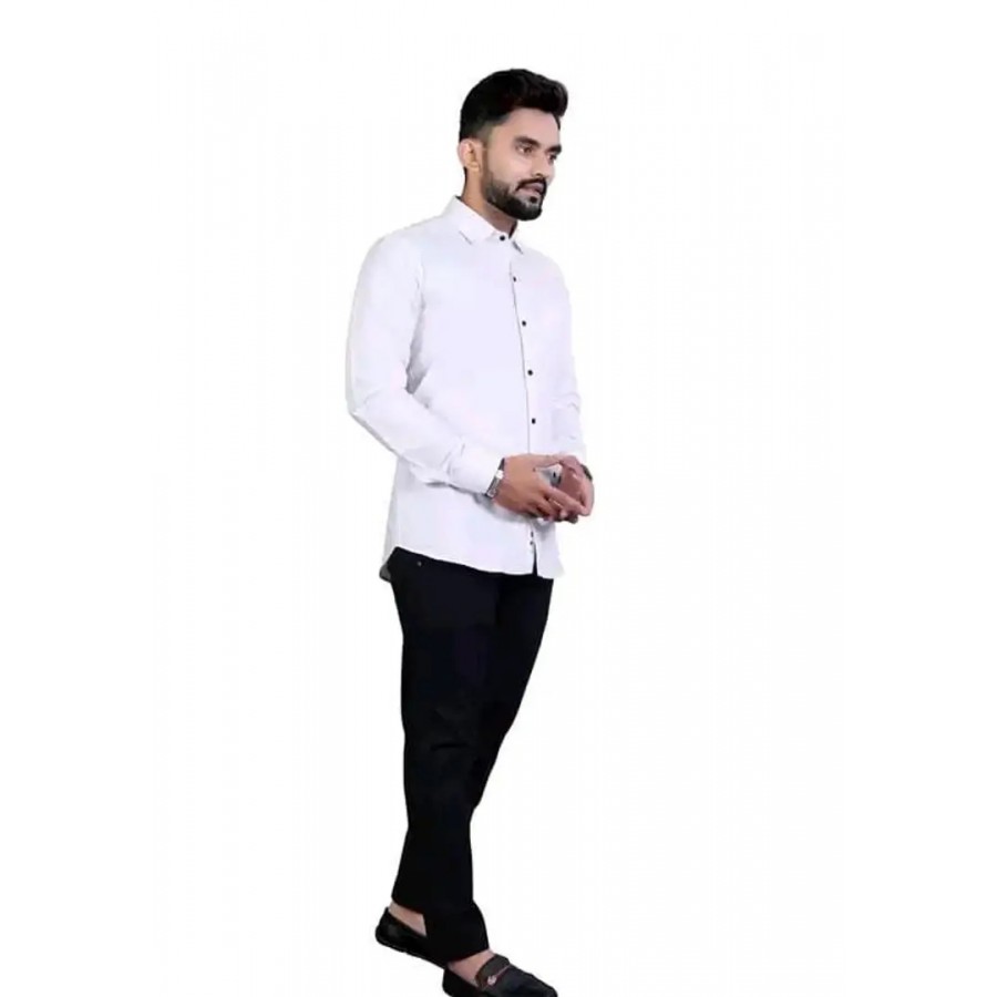 Stylish White Cotton Regular Fit Solid Casual Shirt For Men