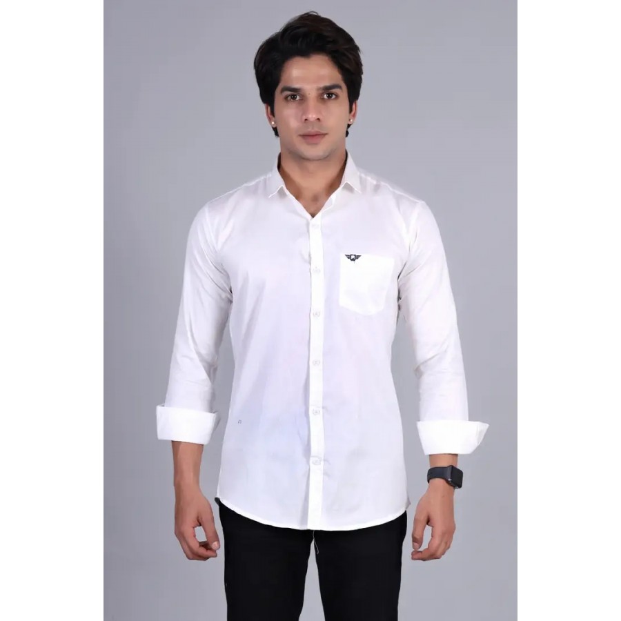 Stylish White Cotton Solid Casual Shirts For Men