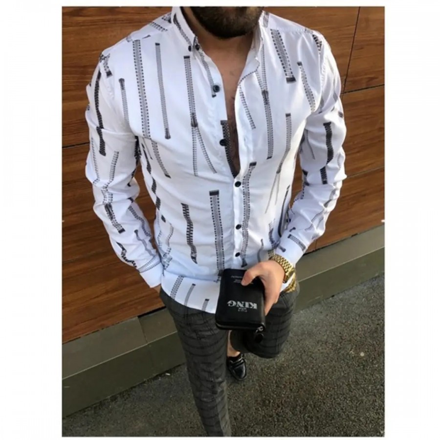 Stylish White Printed Long Sleeves Shirt For Men