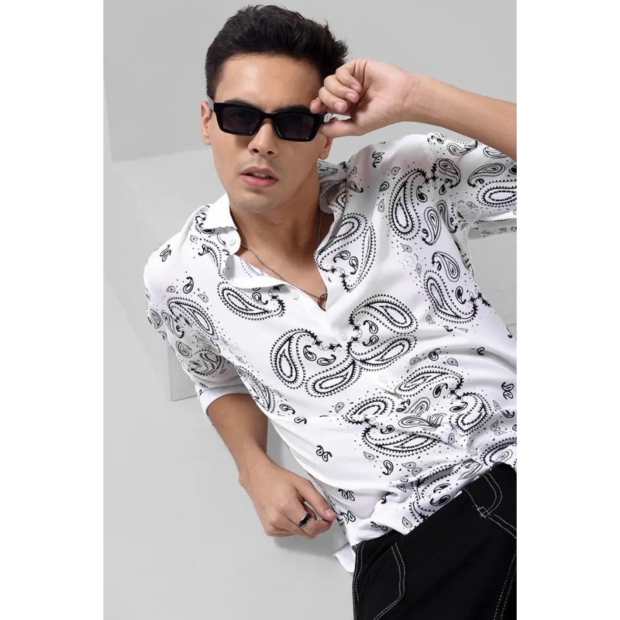 Stylish White Printed Long Sleeves Shirt For Men