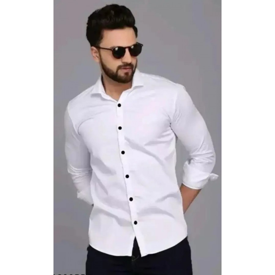 Stylish White Solid Long Sleeves Shirt For Men