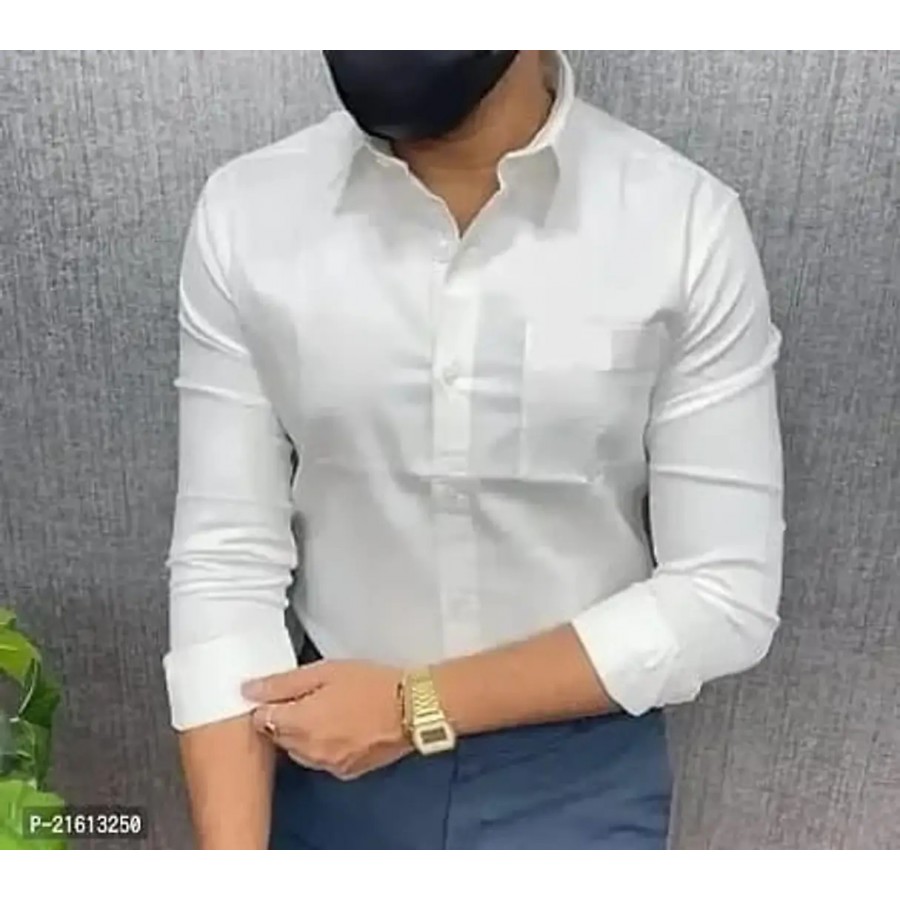 Stylish White Solid Long Sleeves Shirt For Men