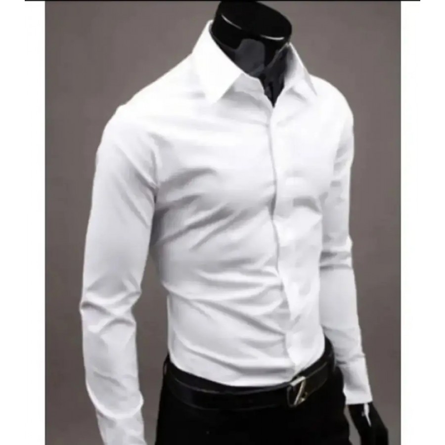 Stylish White Solid Long Sleeves Shirt For Men